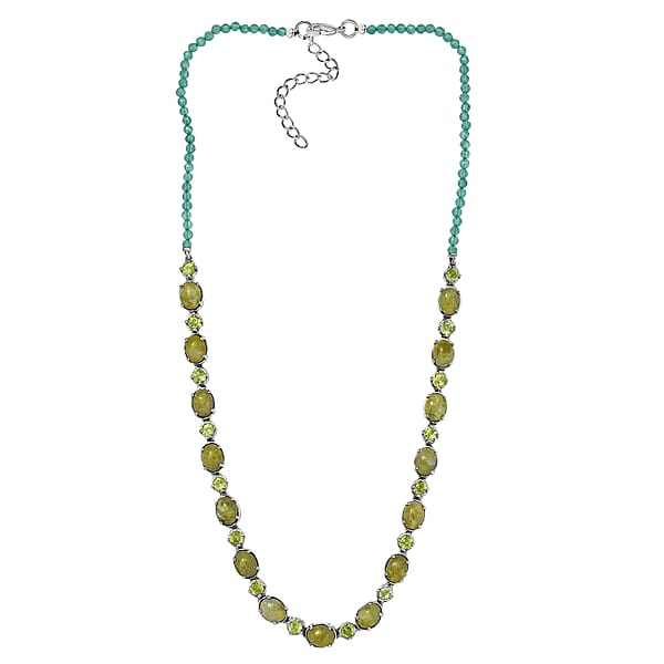 EverTrue Connemara Marble Multi Gemstone Clover Leaf Necklace (18 Inches) In Platinum Bond 36.15 Ctw