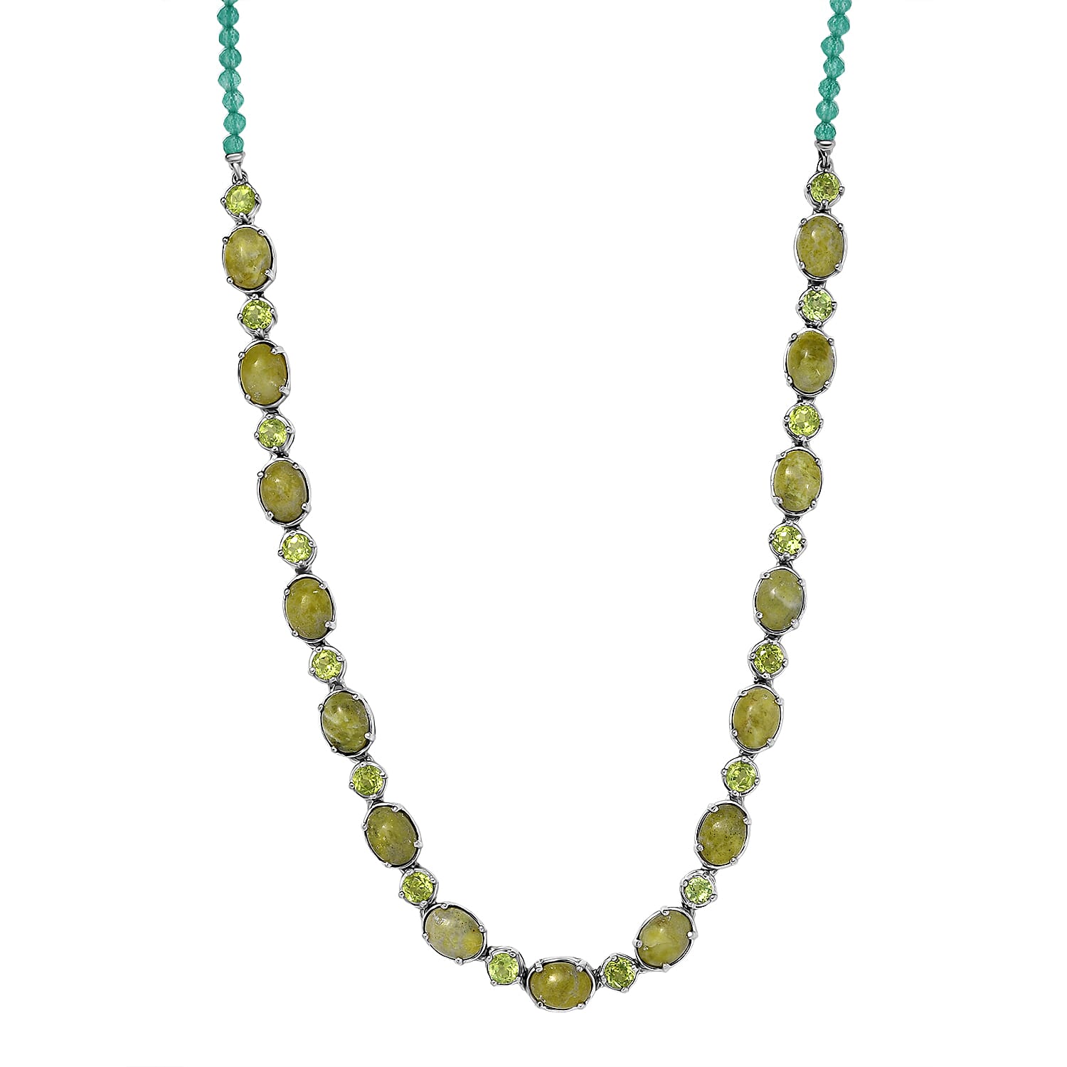 EverTrue Connemara Marble Multi Gemstone Clover Leaf Necklace (18 Inches) in Platinum Bond 36.15 ctw