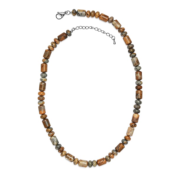 EverTrue Crazy Lace Agate Fancy Beaded Necklace In Stainless Steel 231.00 Ctw (18 Inches)