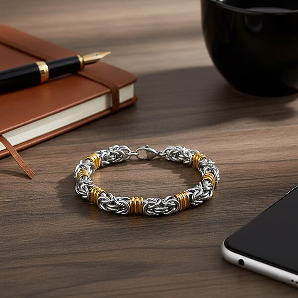 EverTrue Fashionable Two-Tone Byzantine Chain Bracelet In ION Plated YG And Stainless Steel (8.00-9.5In)