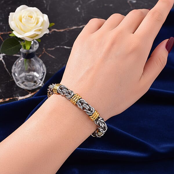EverTrue Fashionable Two-Tone Byzantine Chain Bracelet In ION Plated YG And Stainless Steel (8.00-9.5In)
