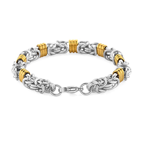 EverTrue Fashionable Two-Tone Byzantine Chain Bracelet In ION Plated YG And Stainless Steel (8.00-9.5In)