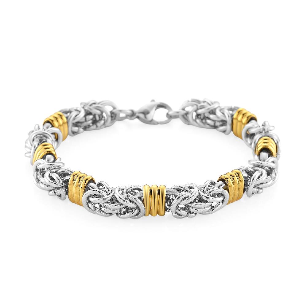 EverTrue Fashionable Two-Tone Byzantine Chain Bracelet in ION Plated YG and Stainless Steel (8.00-9.5In)