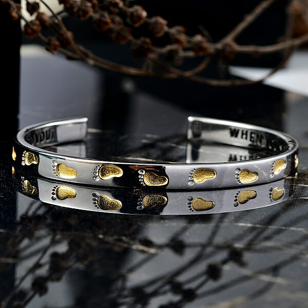 EverTrue Footsteps Cuff Bracelet In 18K YG Plated And Platinum Bond (7.25 In)