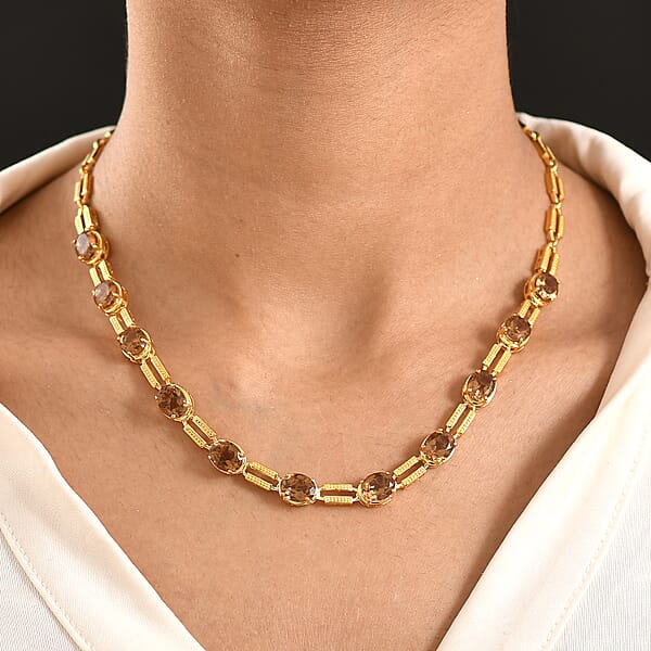 EverTrue Golden Fall Autumn Alexite 20.10 Ctw Station Necklace In 18K YG Plated 18-20 Inches