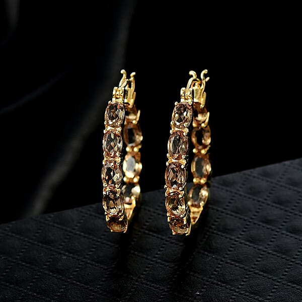 EverTrue Golden Fall Autumn Alexite 6.85 Ctw Inside-out Hoop Earrings In 18K YG Plated