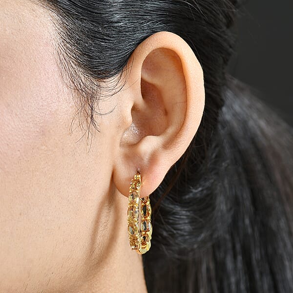 EverTrue Golden Fall Autumn Alexite 6.85 Ctw Inside-out Hoop Earrings In 18K YG Plated