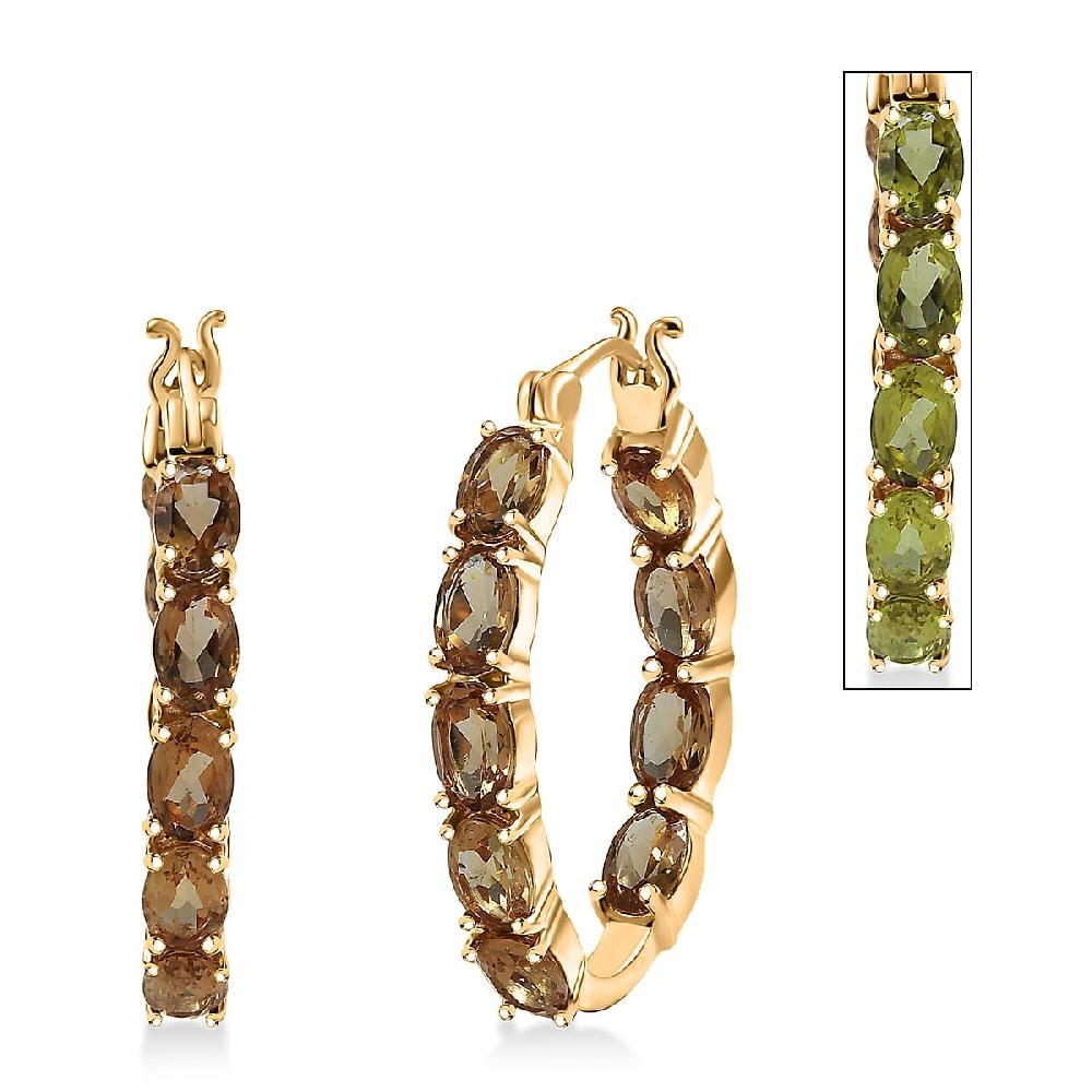 EverTrue Golden Fall Autumn Alexite 6.85 ctw Inside-out Hoop Earrings in 18K YG Plated