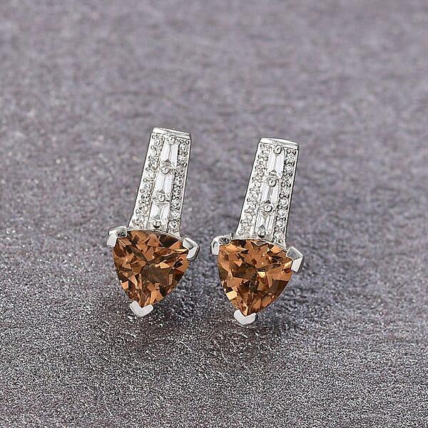 EverTrue Golden Fall Autumn Alexite And White Zircon 2.90 Ctw Art Deco Earrings In Platinum Bond
