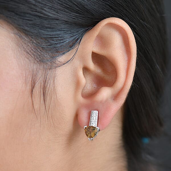 EverTrue Golden Fall Autumn Alexite And White Zircon 2.90 Ctw Art Deco Earrings In Platinum Bond