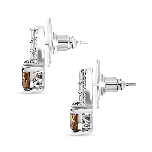 EverTrue Golden Fall Autumn Alexite And White Zircon 2.90 Ctw Art Deco Earrings In Platinum Bond
