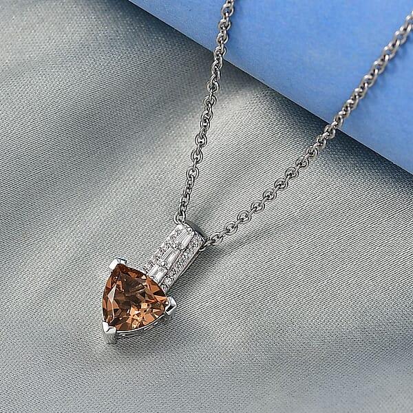 EverTrue Golden Fall Autumn Alexite White Zircon Art Deco Pendant In Platinum Bond With Stainless Steel Necklace 2.00 Ctw (20 Inches)