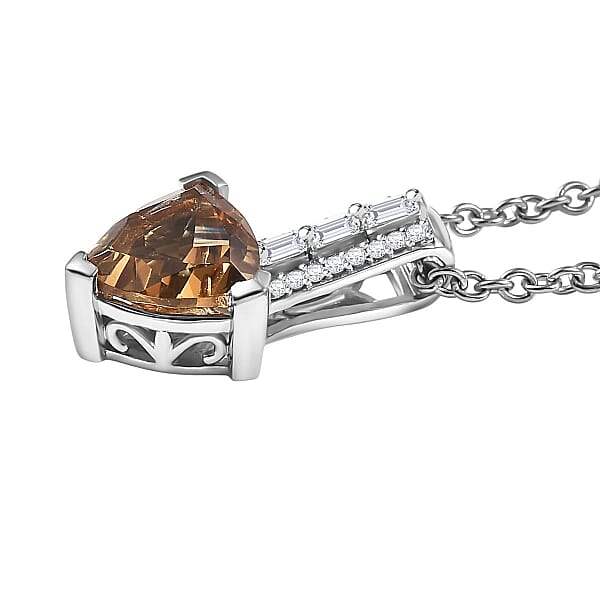 EverTrue Golden Fall Autumn Alexite White Zircon Art Deco Pendant In Platinum Bond With Stainless Steel Necklace 2.00 Ctw (20 Inches)