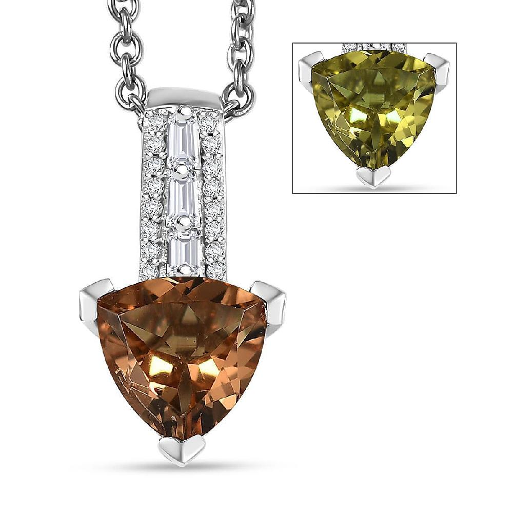 EverTrue Golden Fall Autumn Alexite White Zircon Art Deco Pendant in Platinum Bond with Stainless Steel Necklace 2.00 ctw (20 Inches)