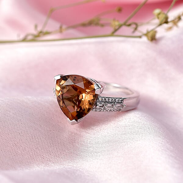 EverTrue Golden Fall Autumn Alexite White Zircon Ring In Platinum Bond 5.80 Ctw