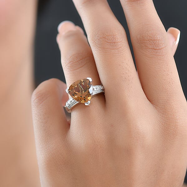 EverTrue Golden Fall Autumn Alexite White Zircon Ring In Platinum Bond 5.80 Ctw