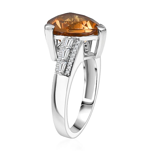 EverTrue Golden Fall Autumn Alexite White Zircon Ring In Platinum Bond 5.80 Ctw