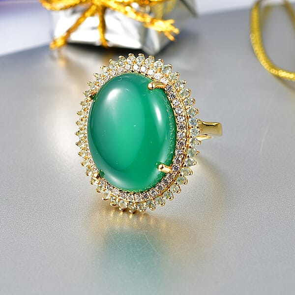 EverTrue Green Onyx Multi Gemstone Ring In 18K YG Plated 17.85 Ctw