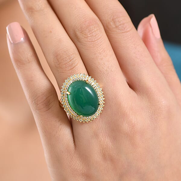 EverTrue Green Onyx Multi Gemstone Ring In 18K YG Plated 17.85 Ctw