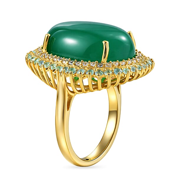 EverTrue Green Onyx Multi Gemstone Ring In 18K YG Plated 17.85 Ctw