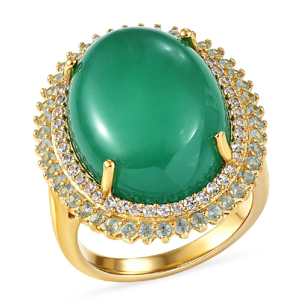 EverTrue Green Onyx Multi Gemstone Ring in 18K YG Plated 17.85 ctw