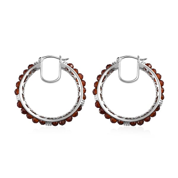 EverTrue Hessonite Garnet 25.40 Ctw Hoop Earrings In Platinum Bond