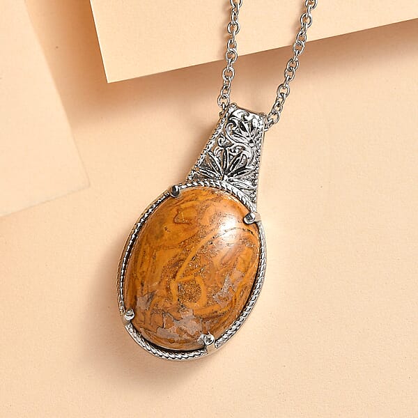 EverTrue Indian Script Stone Pendant Necklace In Stainless Steel 12.00 Ctw (20 Inches)