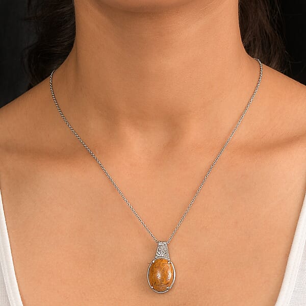 EverTrue Indian Script Stone Pendant Necklace In Stainless Steel 12.00 Ctw (20 Inches)