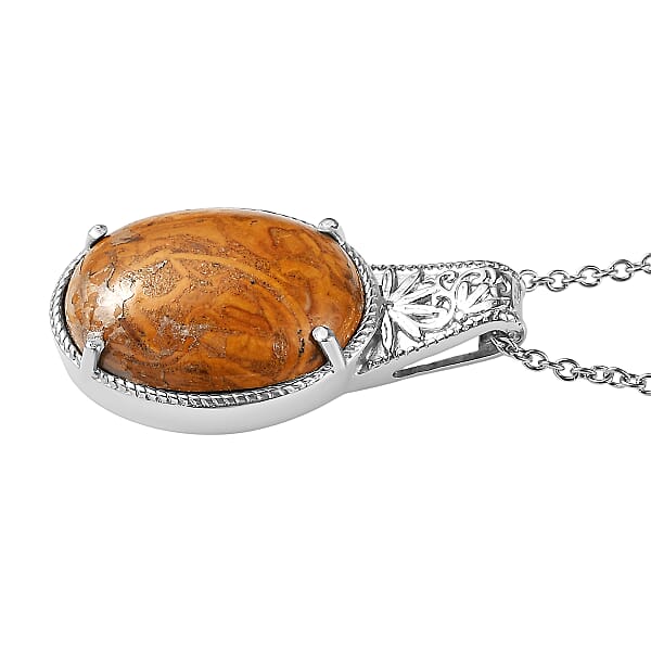 EverTrue Indian Script Stone Pendant Necklace In Stainless Steel 12.00 Ctw (20 Inches)