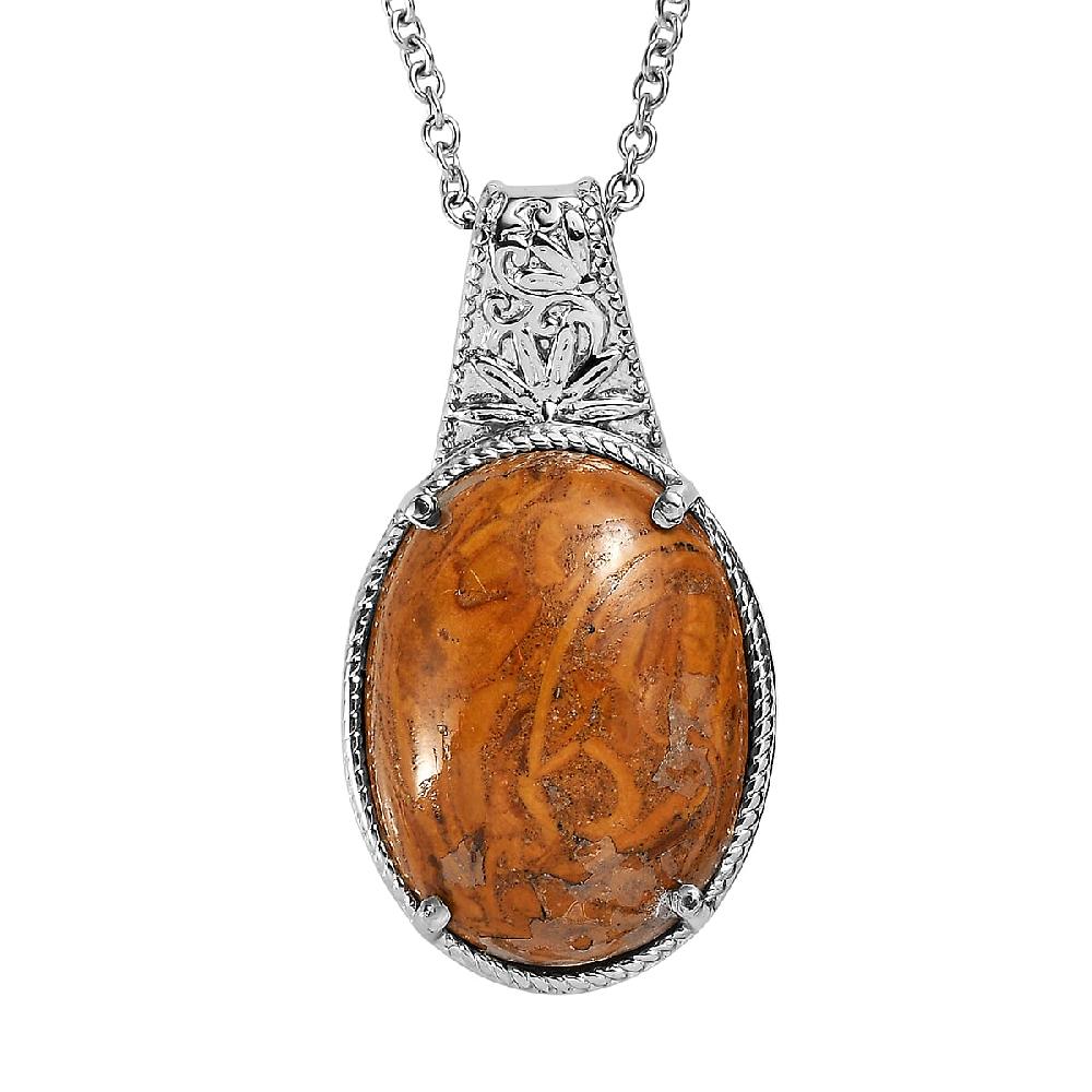 EverTrue Indian Script Stone Pendant Necklace in Stainless Steel 12.00 ctw (20 Inches)