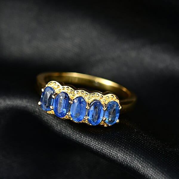 EverTrue Kashmir Kyanite 5 Stone Band Ring In 18K YG Plated 1.60 Ctw