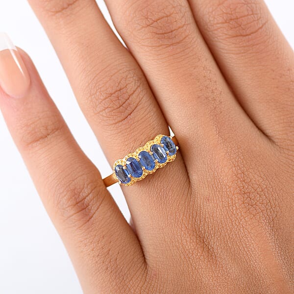 EverTrue Kashmir Kyanite 5 Stone Band Ring In 18K YG Plated 1.60 Ctw