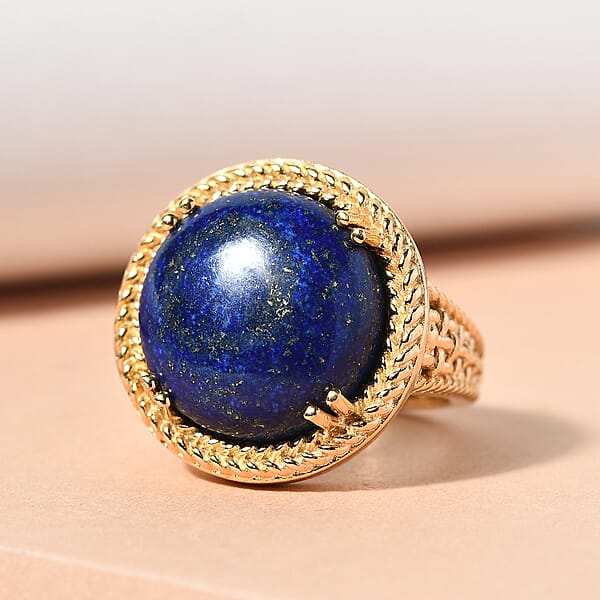 EverTrue Lapis Lazuli 13.40 Ctw Solitaire Ring In 18K Yellow Gold Plated