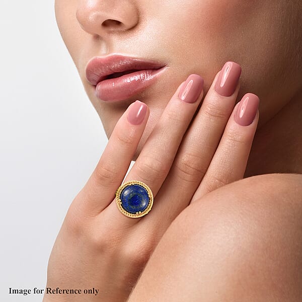 EverTrue Lapis Lazuli 13.40 Ctw Solitaire Ring In 18K Yellow Gold Plated