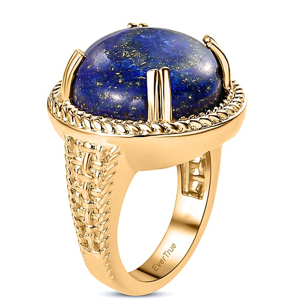 EverTrue Lapis Lazuli 13.40 Ctw Solitaire Ring In 18K Yellow Gold Plated