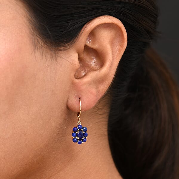 EverTrue Lapis Lazuli 3.40 Ctw Lever Back Floral Earrings In 18K Yellow Gold Plated