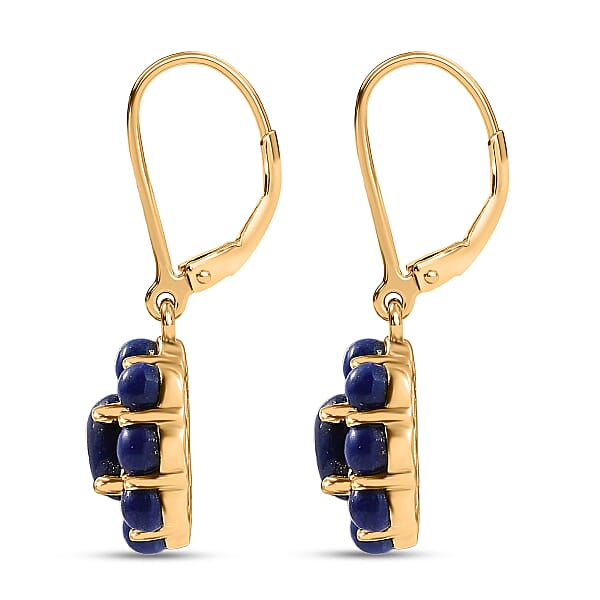 EverTrue Lapis Lazuli 3.40 Ctw Lever Back Floral Earrings In 18K Yellow Gold Plated