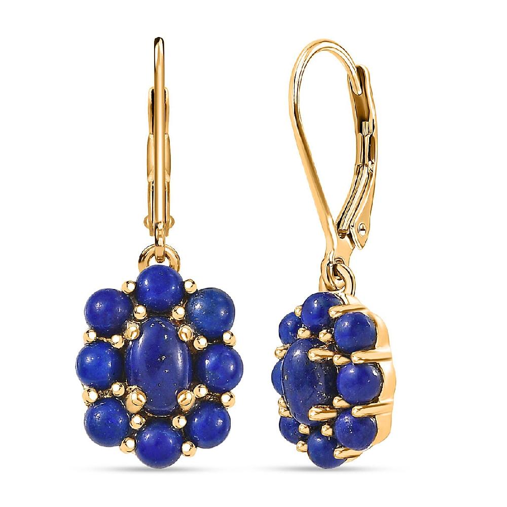 EverTrue Lapis Lazuli 3.40 ctw Lever Back Floral Earrings in 18K Yellow Gold Plated