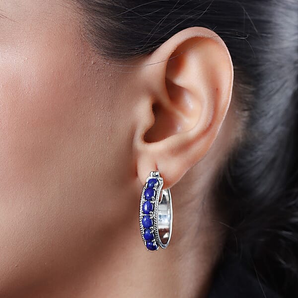 EverTrue Lapis Lazuli 5.80 Ctw Earrings In Platinum Bond
