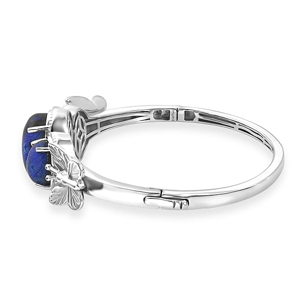 EverTrue Malagasy Labradorite 22.00 Ctw Midnight Wings Bangle Bracelet In Platinum Bond (7.25 In)