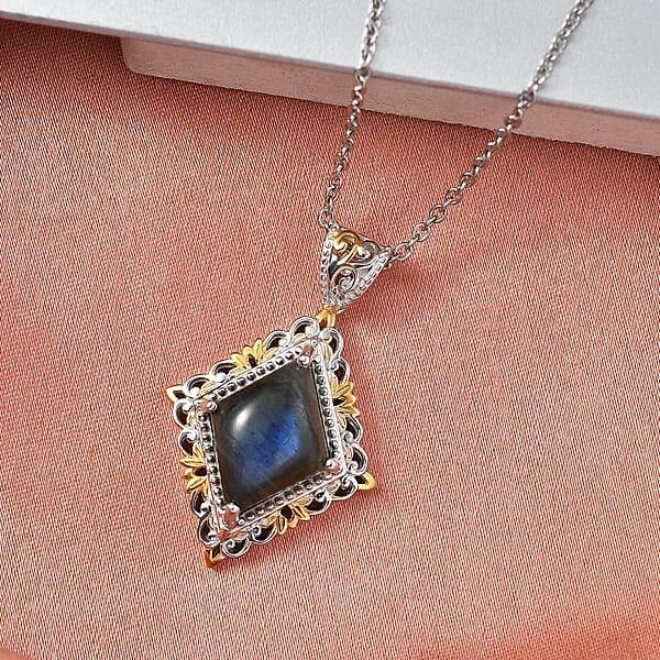 EverTrue Malagasy Labradorite 6.50 Ctw Pendant In 18K YG Plated And Platinum Bond With Stainless Steel Necklace 20 Inches (Del. In 7-10 Days)