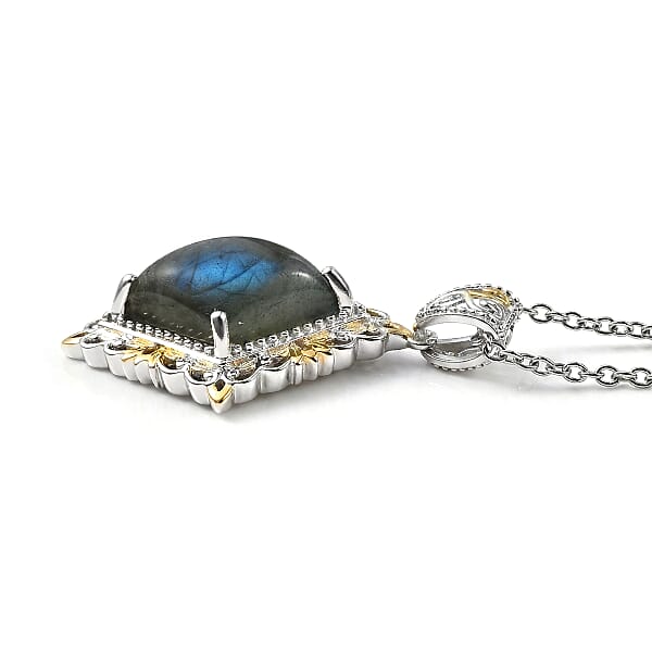 EverTrue Malagasy Labradorite 6.50 Ctw Pendant In 18K YG Plated And Platinum Bond With Stainless Steel Necklace 20 Inches (Del. In 7-10 Days)