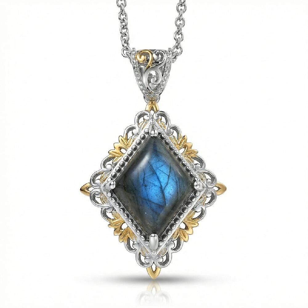EverTrue Malagasy Labradorite 6.50 ctw Pendant in 18K YG Plated and Platinum Bond with Stainless Steel Necklace 20 Inches (Del. in 7-10 Days)