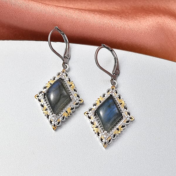 EverTrue Malagasy Labradorite 8.00 Ctw Earrings In 18K YG Plated And Platinum Bond (Del. In 7-10 Days)