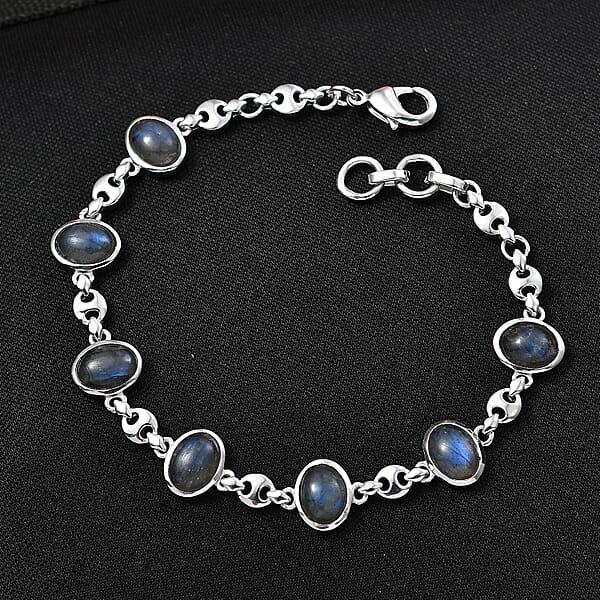 EverTrue Malagasy Labradorite 9.40 Ctw Station Bracelet In Platinum Bond (7.25 In)