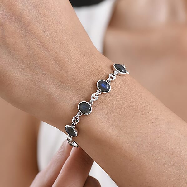EverTrue Malagasy Labradorite 9.40 Ctw Station Bracelet In Platinum Bond (7.25 In)
