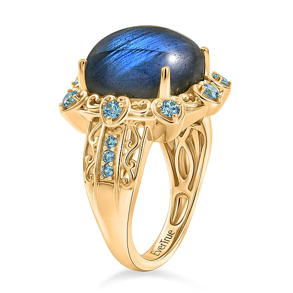 EverTrue Malagasy Labradorite And Apatite 8.90 Ctw Ring In 18K Yellow Gold Plated (Del. In 7-10 Days)