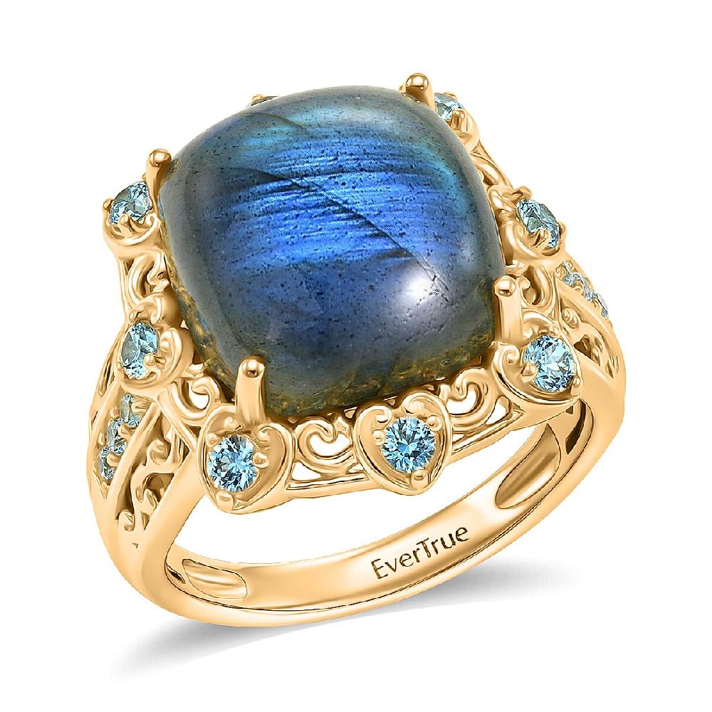 EverTrue Malagasy Labradorite and Apatite 8.90 ctw Ring in 18K Yellow Gold Plated (Del. in 7-10 Days)