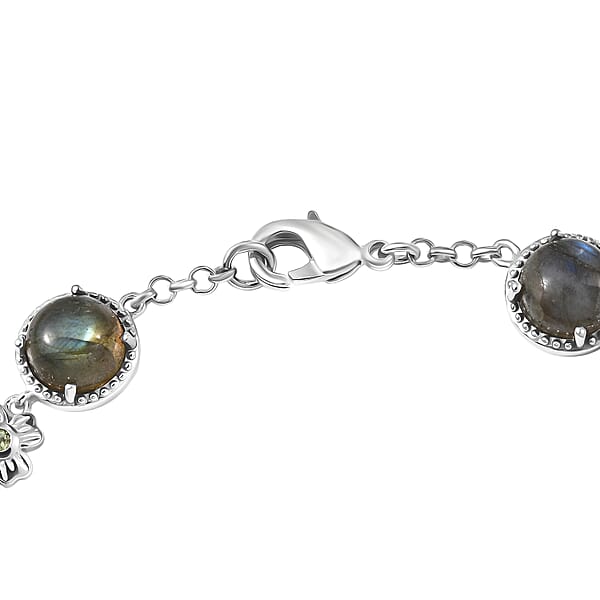 EverTrue Malagasy Labradorite And Hebei Peridot 15.70 Ctw Mystic Bloom Bracelet In Platinum Bond (7.25 In) (Del. In 7-10 Days)
