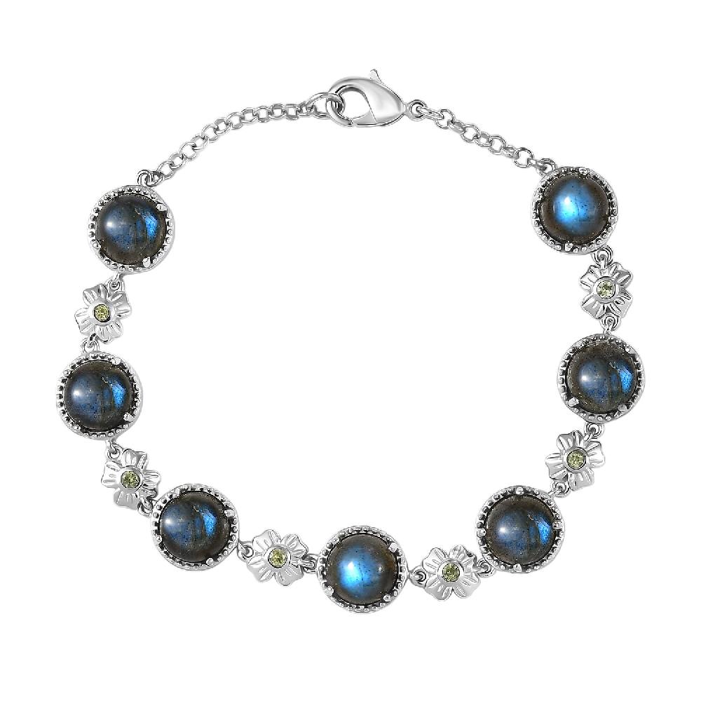 EverTrue Malagasy Labradorite and Hebei Peridot 15.70 ctw Mystic Bloom Bracelet in Platinum Bond (7.25 In) (Del. in 7-10 Days)